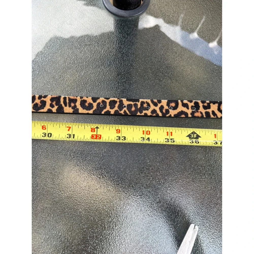 Banana Republic Leopard Print Calf Hair Skinny Belt Gold Buckle S 490710-00